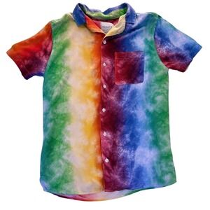 Trinity Collective Mens Rainbow Tie Dye Camp Short Sleeve Button Down Shirt S